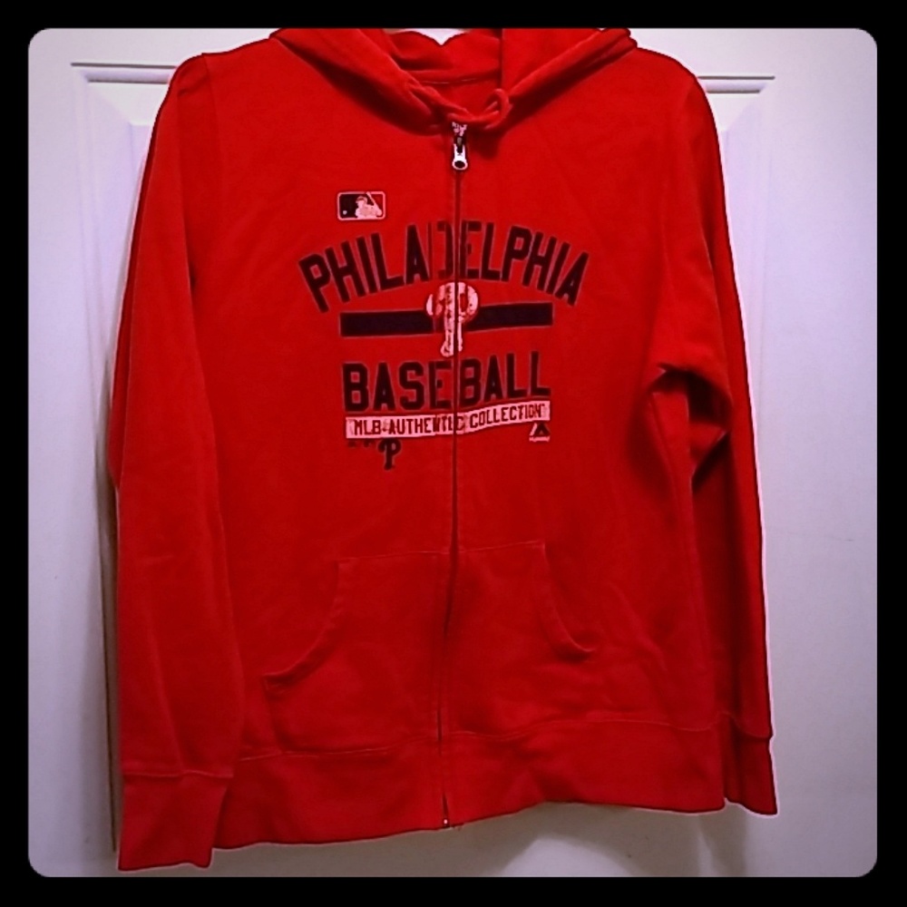 Phillies Red Zip-Up Hoodie Sweatshirt Women Large